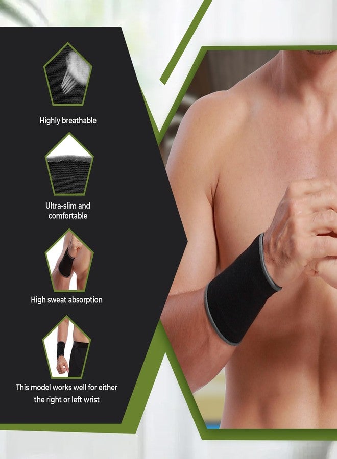 NeoTech Care Wrist Band Support Sleeve - Elastic & Breathable Knitted Fabric Compression Brace - for Tennis, Gym, Sport, Tendonitis (Black Color, Size L, 1 Pair) - Image 3