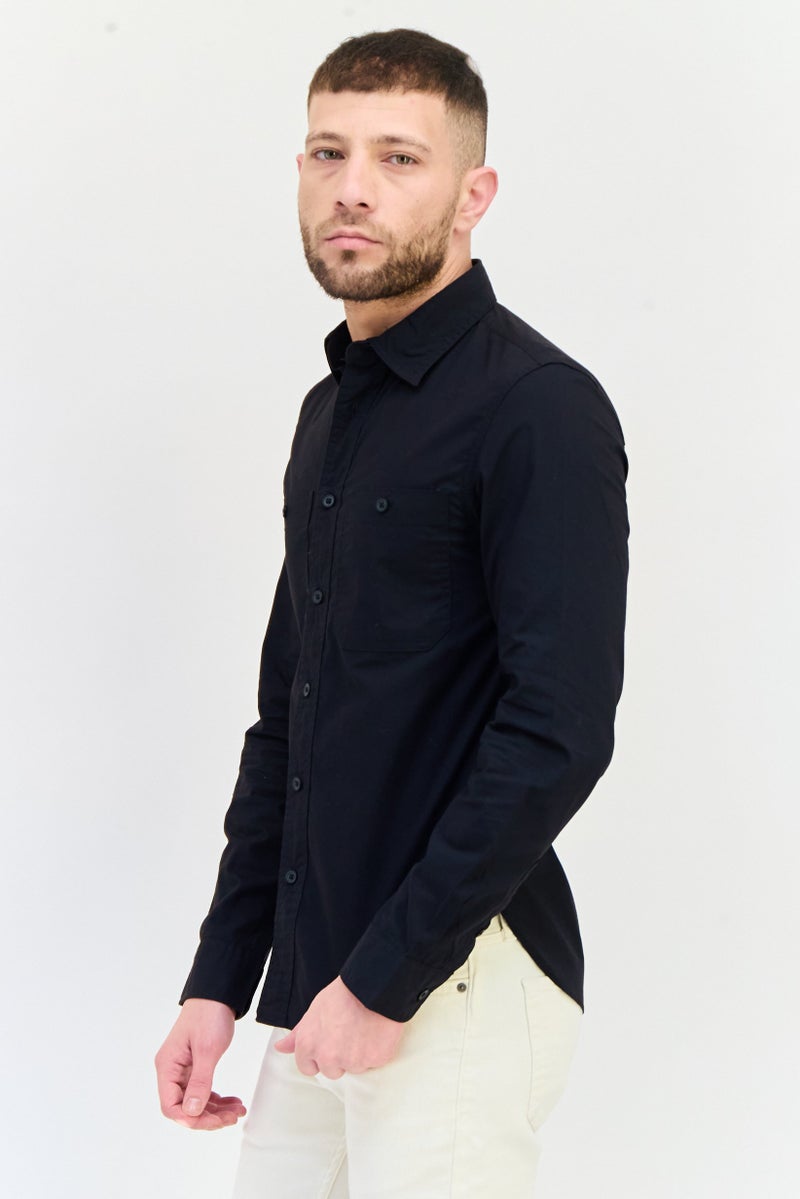 Celio Men Regular Fit Solid Long Sleeves Casual Shirt, Black - Image 2