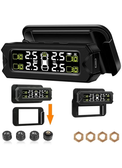TPMS Tire Pressure Monitoring System Adjustable And Removable Solar Tire Pressure Monitor With 6 Alarm Modes And Real-Time Auto Detection For Car 22-87 Psi for RV, Camper, Travel Trailer