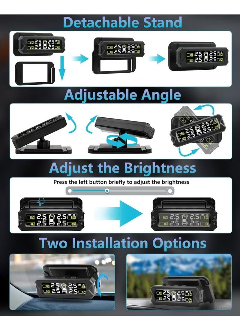 XiuWoo - TPMS Tire Pressure Monitoring System Adjustable And Removable Solar Tire Pressure Monitor With 6 Alarm Modes And Real-Time Auto Detection For Car 22-87 Psi for RV, Camper, Travel Trailer - Image 1