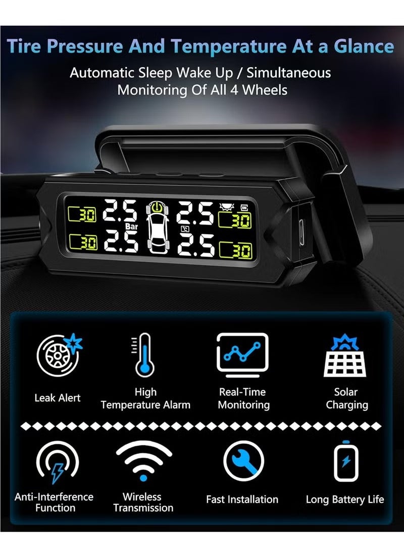 XiuWoo - TPMS Tire Pressure Monitoring System Adjustable And Removable Solar Tire Pressure Monitor With 6 Alarm Modes And Real-Time Auto Detection For Car 22-87 Psi for RV, Camper, Travel Trailer - Image 1