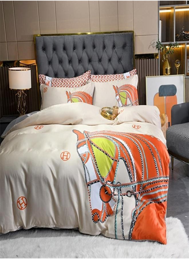 Generic - Smoofy Orange Collection Bed Sheets, 4 Pcs luxury Fringe Tufted Soft Microfiber Bedding Sets, Orange Comforter Sets for All Season with 2 pillowcases. - Image 1