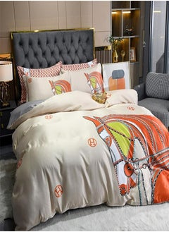 Smoofy Orange Collection Bed Sheets, 4 Pcs luxury Fringe Tufted Soft Microfiber Bedding Sets, Orange Comforter Sets for All Season with 2 pillowcases.