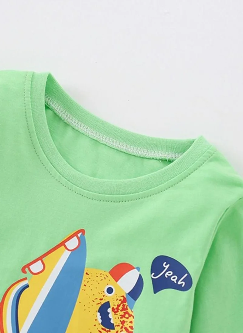 يونيكي Green Graphic Printed Round Neck T-shirt