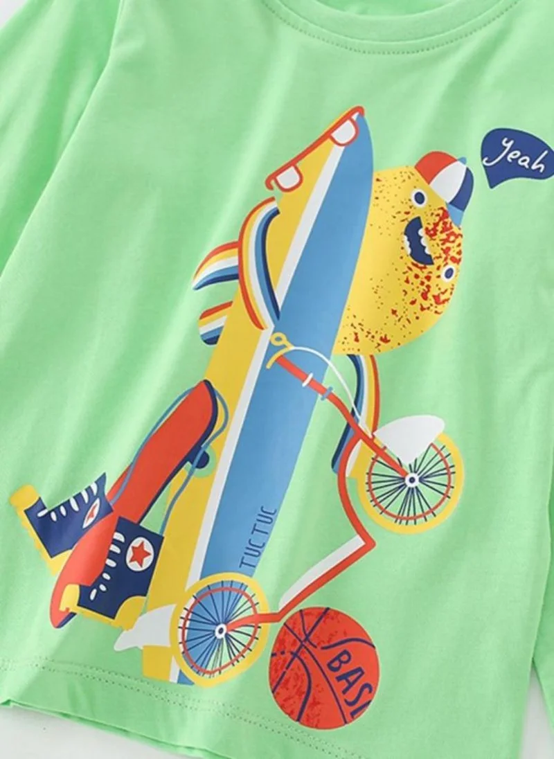 YUNIQEE Green Graphic Printed Round Neck T-shirt
