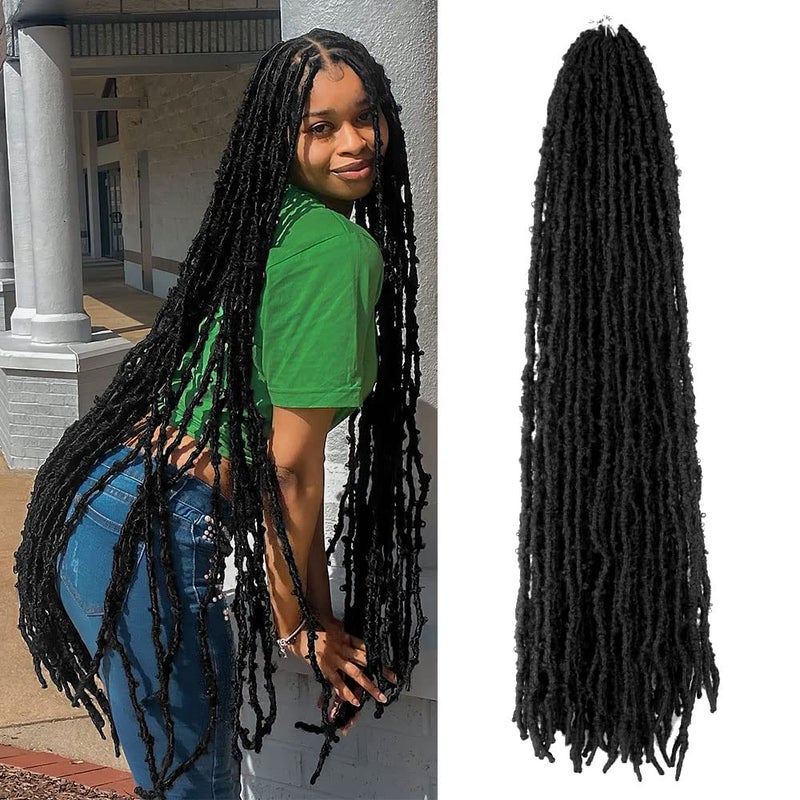 BOHOBABE 36 Inch Light Weight Butterfly Locs Crochet Hair 6 Packs Long Black Distressed Butterfly Faux Locs Crochet Hair 1B