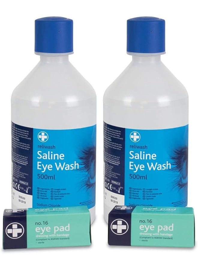 Reliance Medical Eyewash Refill Kit - Includes Dressing Pads, Bandages, Emergency Essentials for 2 x 500ml Bottles