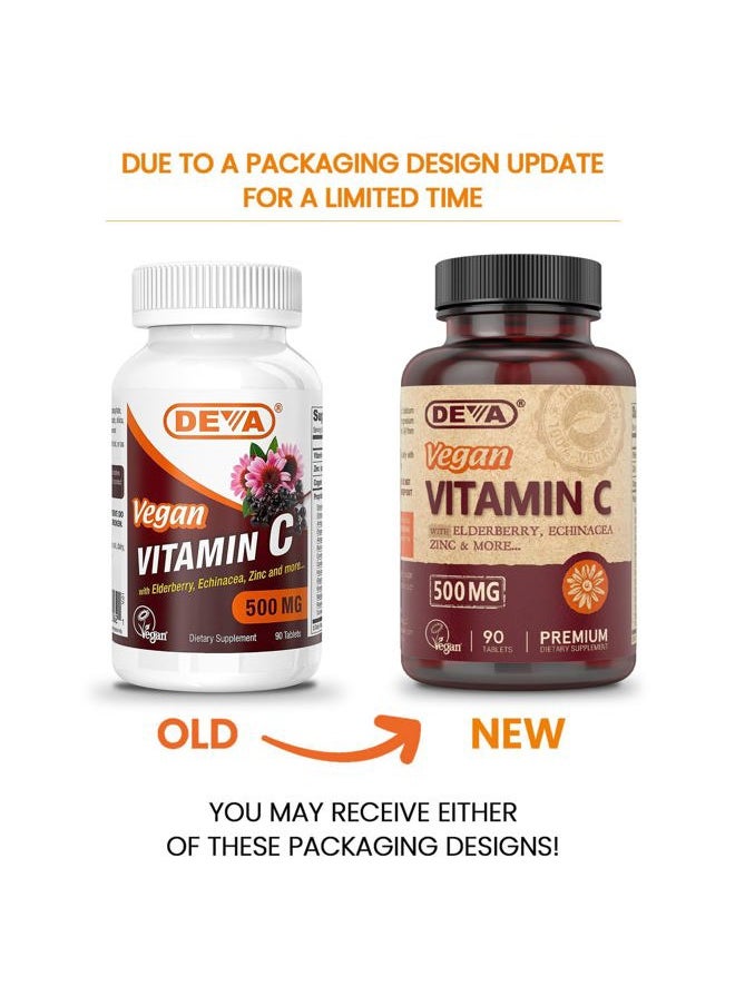 Deva Vegan Vitamin C, 500 MG with Elderberry, Echinacea, Zinc & More, Vegan & No Animal Ingredients, 90 Tablets, 1-Pack  - Image 2