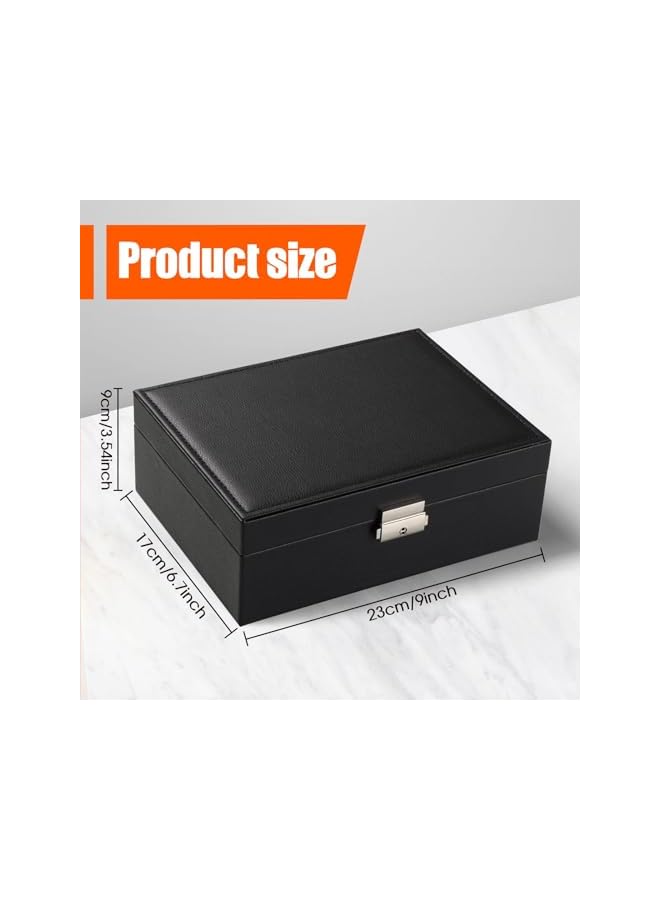 The Bros Jewelry Box for Women Girls Wife Ladies,Jewelry Organizer with Removable Tray Display Earrings Bracelets Rings Necklaces, 2 Layer & Velvet Lined Jewelry Storage Case, Ideal Gift (Black)  - Image 2