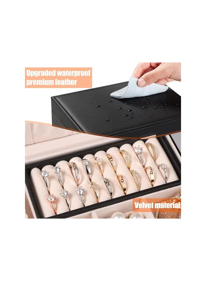 The Bros Jewelry Box for Women Girls Wife Ladies,Jewelry Organizer with Removable Tray Display Earrings Bracelets Rings Necklaces, 2 Layer & Velvet Lined Jewelry Storage Case, Ideal Gift (Black)  - Image 3