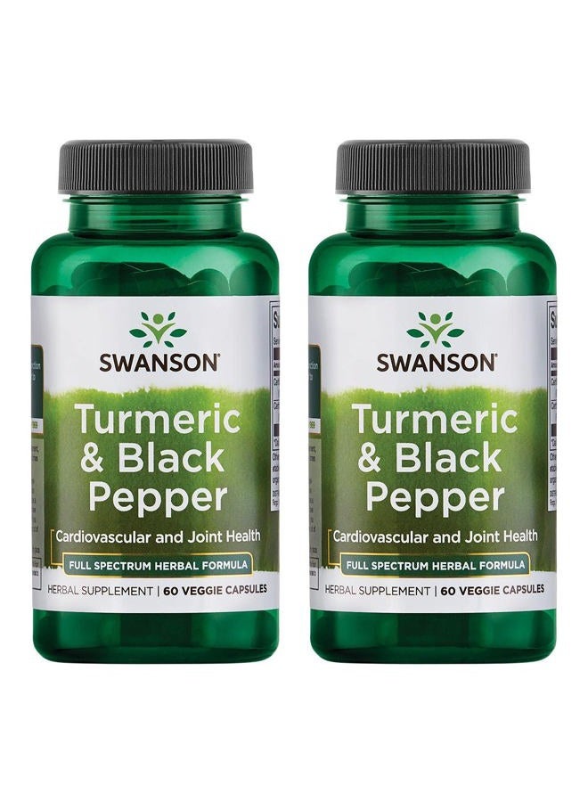 SWANSON Turmeric & Black Pepper - Organic Joint Health, Heart Health, Digestion, & Liver Support Supplement - Natural Formula for Enhanced Bioavailability & Absorption - (60 Veggie Capsules) 2 Pack - Image 1