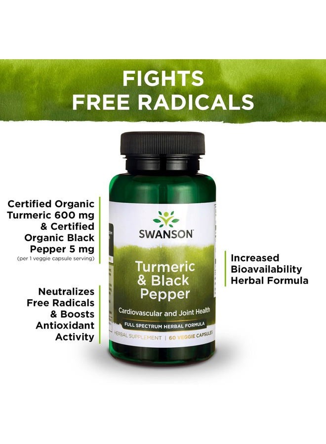 SWANSON Turmeric & Black Pepper - Organic Joint Health, Heart Health, Digestion, & Liver Support Supplement - Natural Formula for Enhanced Bioavailability & Absorption - (60 Veggie Capsules) 2 Pack - Image 5