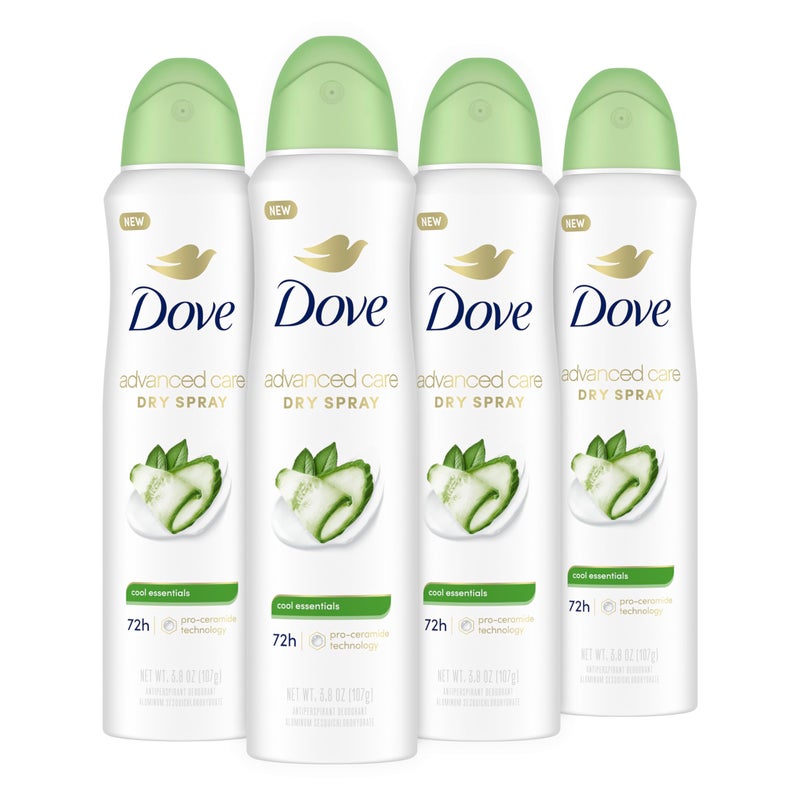 Dove Advanced Care Antiperspirant Deodorant Dry Spray Cool Essentials 4 Count Antiperspirant deodorant for helping your skin barrier repair after shaving With Pro Ceramide Technology 3.8 oz - Image 1