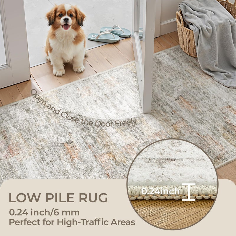 Restydon Rug Runners for Hallways Non Slip - 2x8 Runner Rug for Bedroom, Washable Runner with Rubber Backing, Soft Low-Pile Carpet for Kitchen, Laundry, Bathroom (2'x8', Grey/Rust) - Image 5