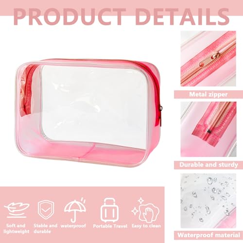 TotePrint Stadium Approved Red Frame Clear Toiletry Bag 7.09x4.72x2.36inch TSA Approved Clear Organizer Bags Portable Travel Makeup Bags with Zipper for Women (Red) - Image 3