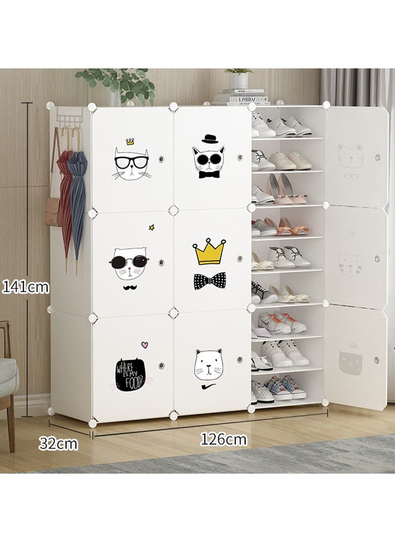 3 Pillar 9 Tier Cute Cat Pattern Shoe Rack, Shoe Organiser, Freestanding Shoe Rack, Boot Organiser, Shoe Rack for Slippers, High Heels, Sneakers Multiple Shoes