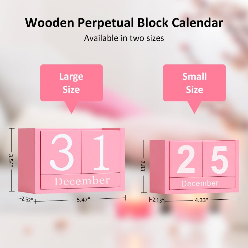 DEERINE Wooden Block Calendar for Desk, Small Size Daily Desktop Perpetual Desk Calendar, Cute Date Display Desk Accessories for Home Office Decor, Teacher, Classroom, Reusable Yearly, Pink - Image 3