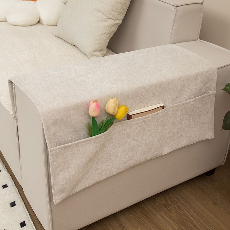 Di Ai Chenille Sofa Armrest Cover with Side Pocket, Universal Fit, Dust-Proof Armchair Protector, Solid Color, Modern Style - Image 1