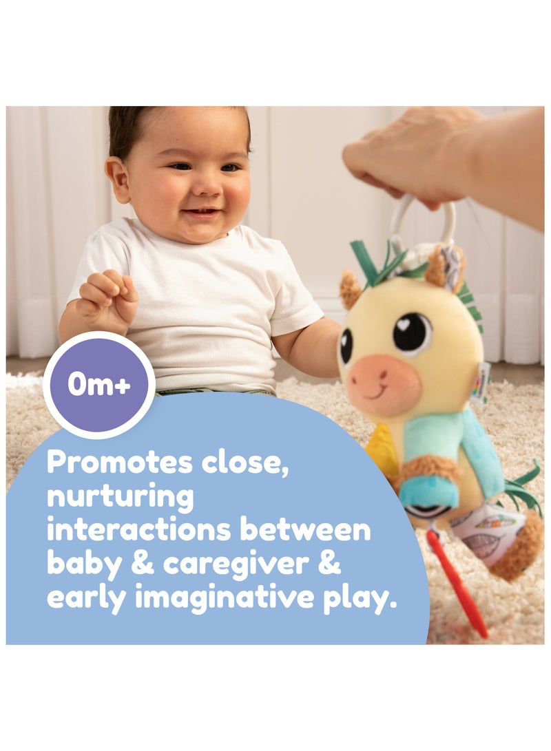 Lamaze Carson Clydesdale: Clip-and-Go Baby Pram Toy, Multicolored Sensory Horse with Crinkly Features and Chewy Teether, Ideal for Early Learning and Development, Suitable for Ages 0-6 Months and Up - Image 3