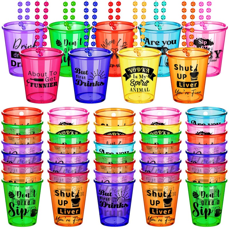 Trnayi 27 Pcs Shot Glass Necklaces Cups Bulk Plastic Shot Glass on Beaded Necklace Naughty for Adults and Teens Birthday Gifts Wedding Baseball Carnival Party Supplies - Image 1