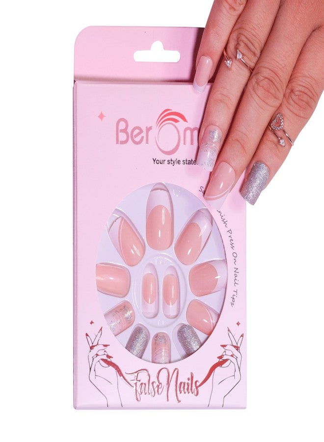 Beromt False nails Set of 12 pcs Matte finish nails False Nails Acrylic Full Fake Nails with 1 nail glue sticker sheet and Nail Art Kit - BFN350FN