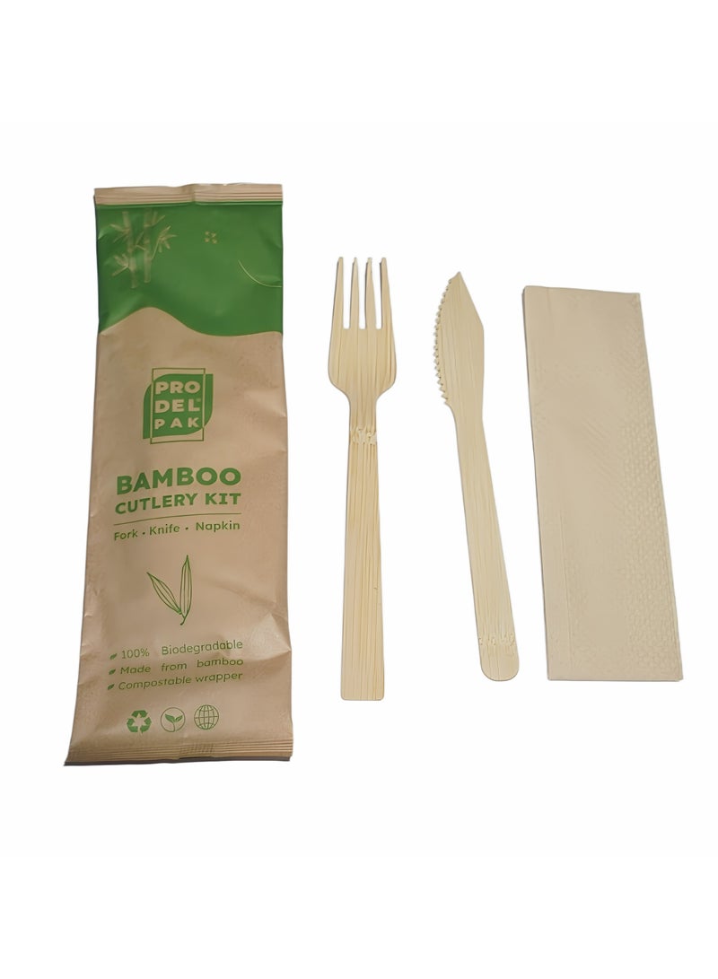 ProdelPak Bamboo Cutlery Set 2+1 (Fork,Knife+Tissue)-50Pcs - Image 3