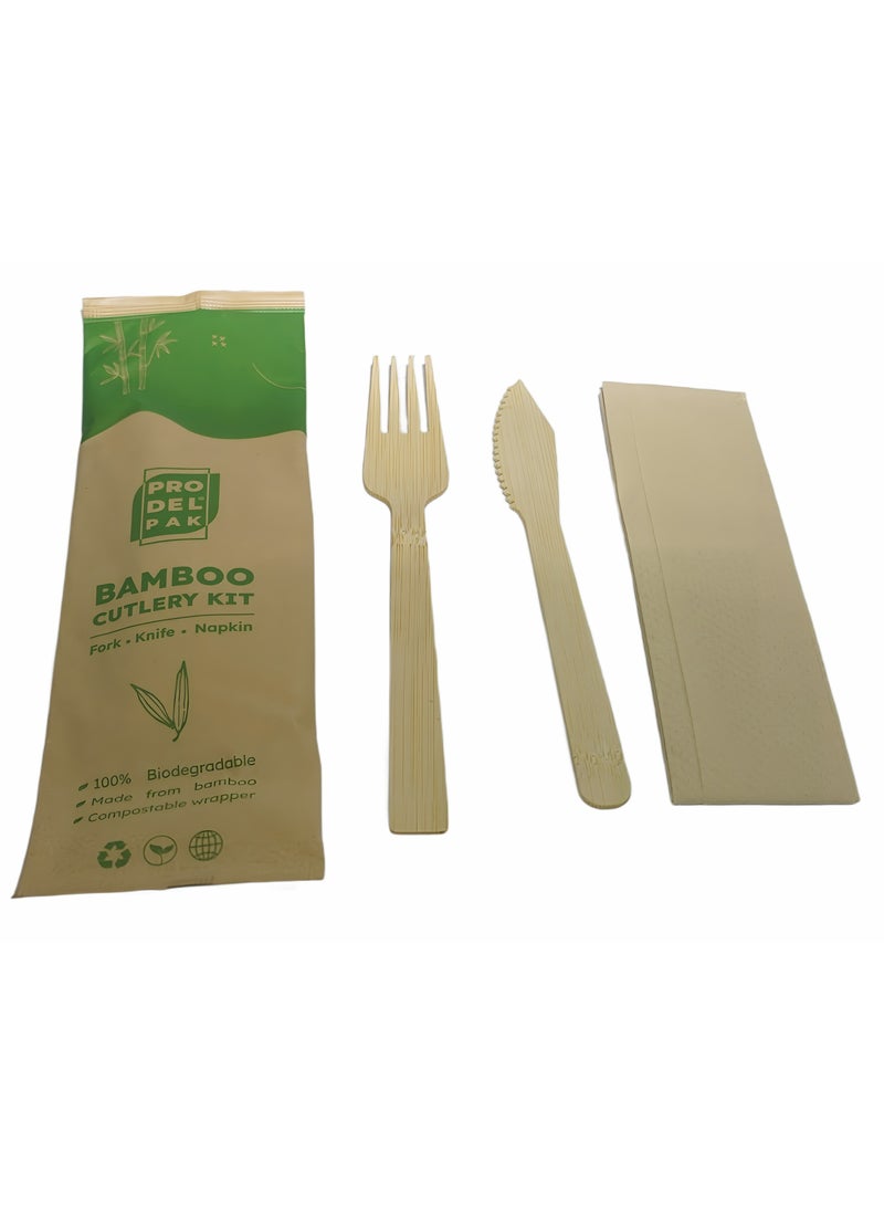 ProdelPak Bamboo Cutlery Set 2+1 (Fork,Knife+Tissue)-50Pcs - Image 4
