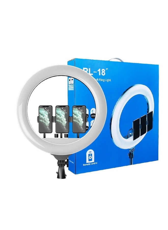 حلقة إضاءة LED كبيرة قابلة للتعتيم مقاس 18 بوصة مع حامل حائط وجهاز تحكم عن بعد وحقيبة حمل - مثالية للمكياج والصور الشخصية والبث المباشر وتصوير الفيديو - Image 1