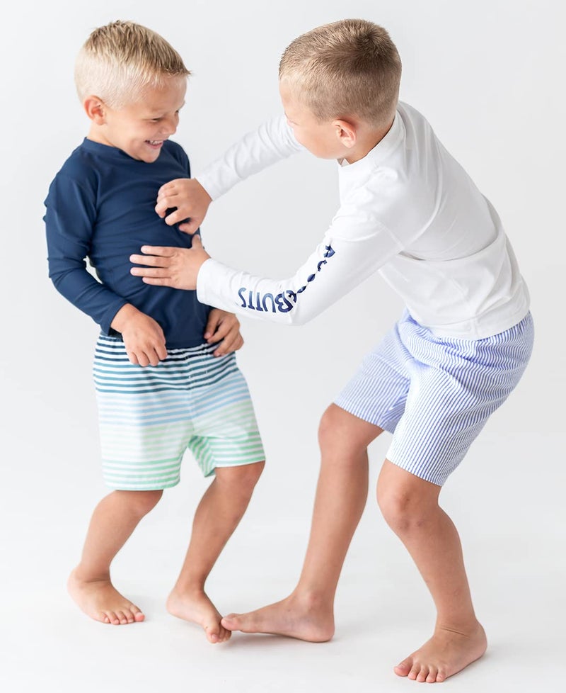RUGGEDBUTTS Boys UPF50+ Sun Protection Seersucker Swim Trunks - Periwinkle Blue Seersucker, 2T - Image 3