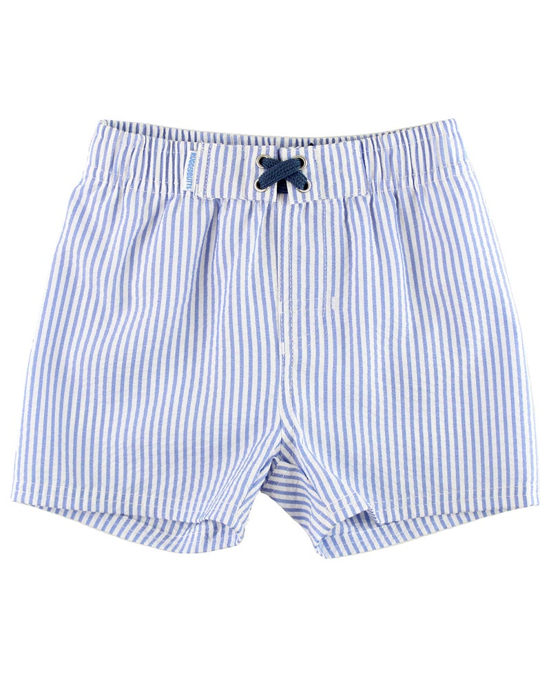 RUGGEDBUTTS Boys UPF50+ Sun Protection Seersucker Swim Trunks - Periwinkle Blue Seersucker, 2T - Image 1