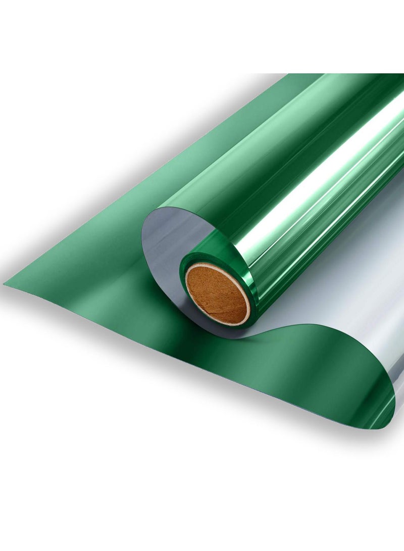 Sweet seven Green-Silver One-Way Daytime Privacy Window Film -  Blocking, Sun Reflective, Static Cling Tint for Home and Office - 23.6x39.4 inches  - Image 1