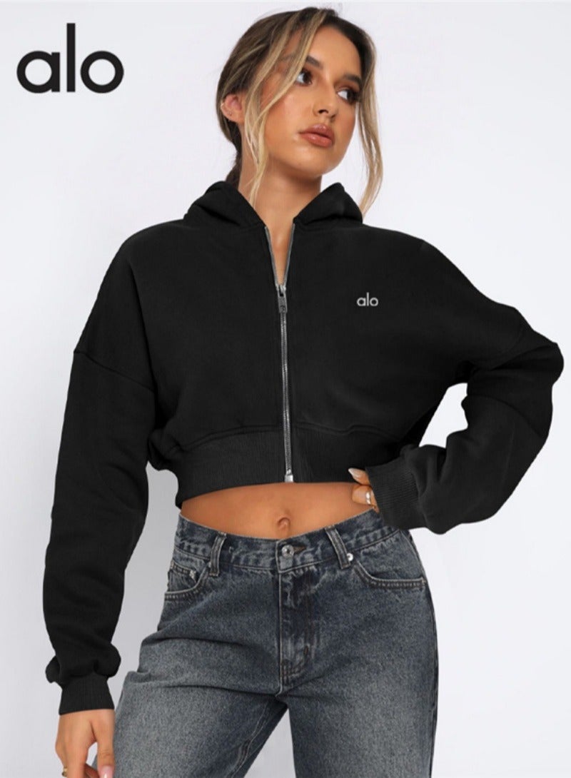 ألو جاكيت رياضي ALO - جاكيت بغطاء للرأس - نمط شتوي مع سحاب (أسود) - Image 1