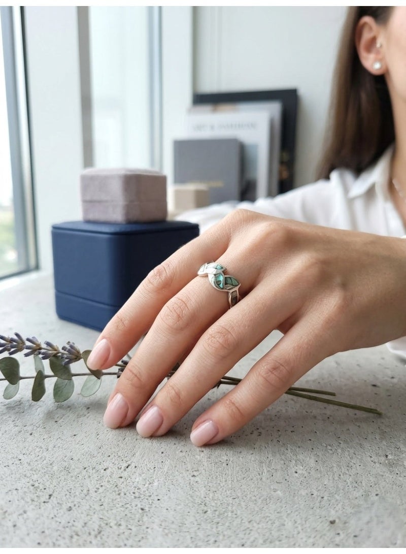 Kanira Premium 925 Sterling Silver Abalone Shell Round Ring for Women | Shank Vintage Triple Band Statement Cocktail Ring | KANIRA | Size 7 - Image 1
