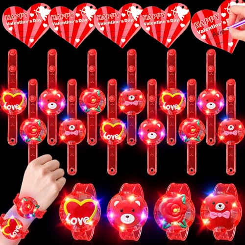 AMENON 24 Pack Valentines Day Gifts for Kids 48 812 LED Bracelets Valentines Party FavorsValentines Day Cards for Kids School Flashing Bracelets Glow in the Dark for Classroom Girls Boys Exchange Prizes - Image 1