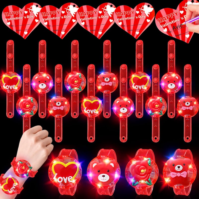 AMENON 24 Pack Valentines Day Gifts for Kids 48 812 LED Bracelets Valentines Party FavorsValentines Day Cards for Kids School Flashing Bracelets Glow in the Dark for Classroom Girls Boys Exchange Prizes - Image 3