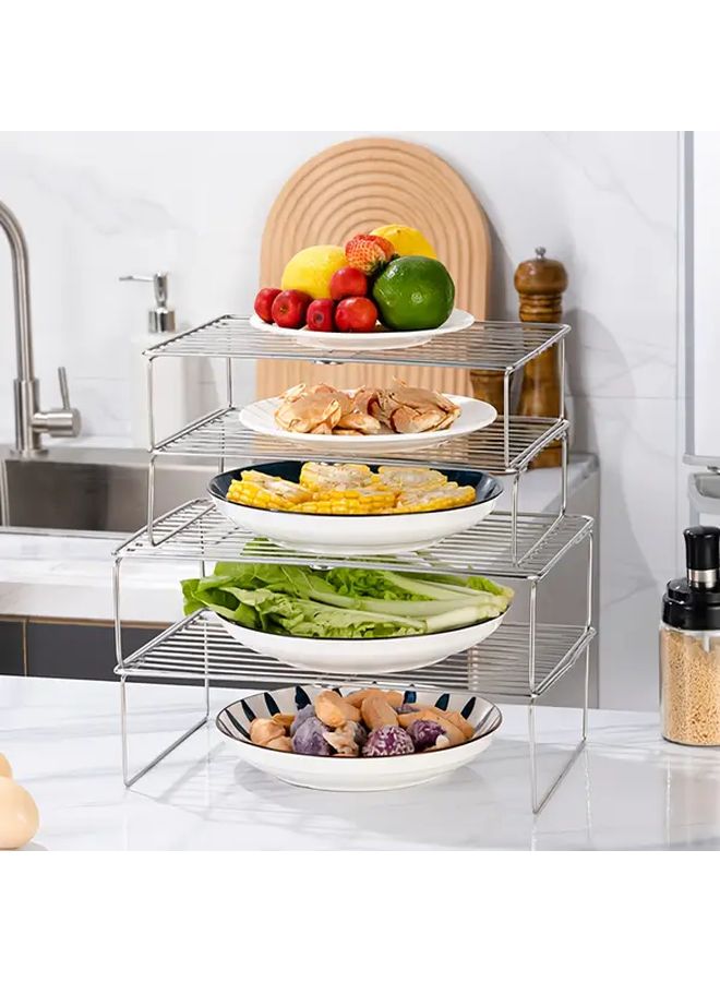 2Pc Small Stackable Stainless Steel Shelves For Kitchen Refrigerator Cabinet Organization - Image 2