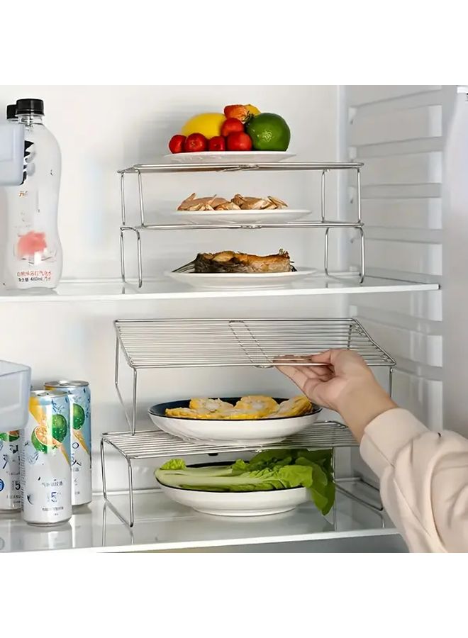 2Pc Small Stackable Stainless Steel Shelves For Kitchen Refrigerator Cabinet Organization - Image 1