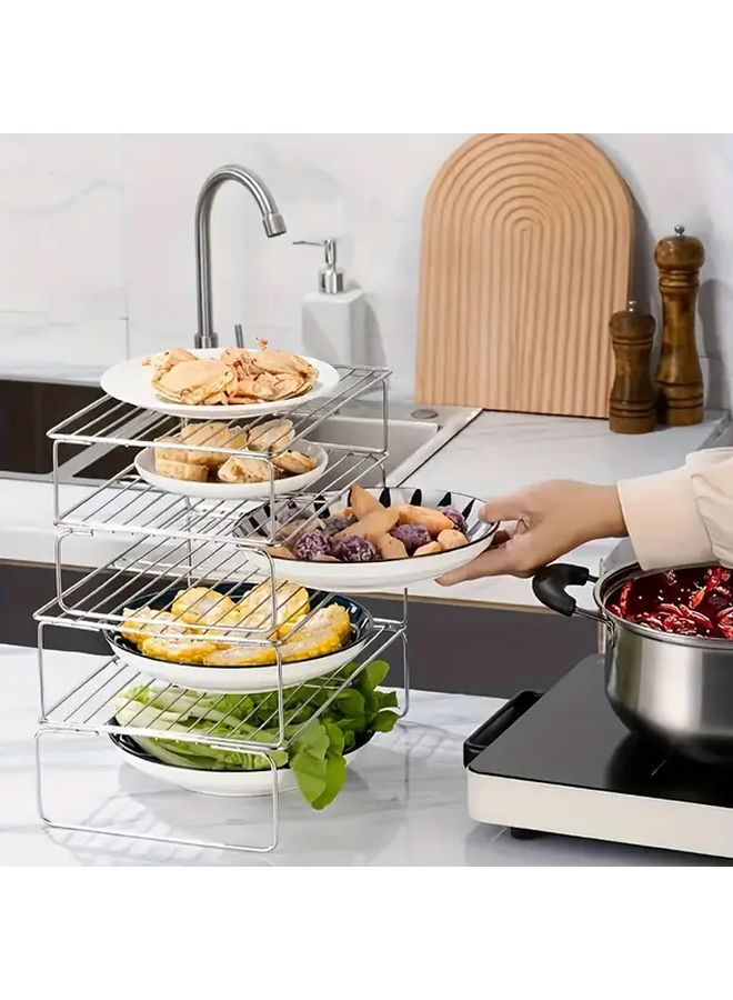 2Pc Small Stackable Stainless Steel Shelves For Kitchen Refrigerator Cabinet Organization - Image 5