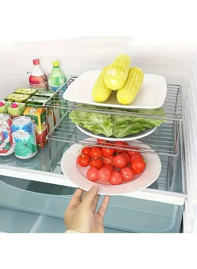 2Pc Small Stackable Stainless Steel Shelves For Kitchen Refrigerator Cabinet Organization - Image 4