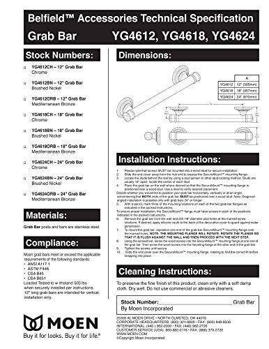 Moen Belfield Matte Black Bathroom Safety 18-Inch Stainless Steel Traditional Bathroom Grab Bar, YG6418BL - Image 3