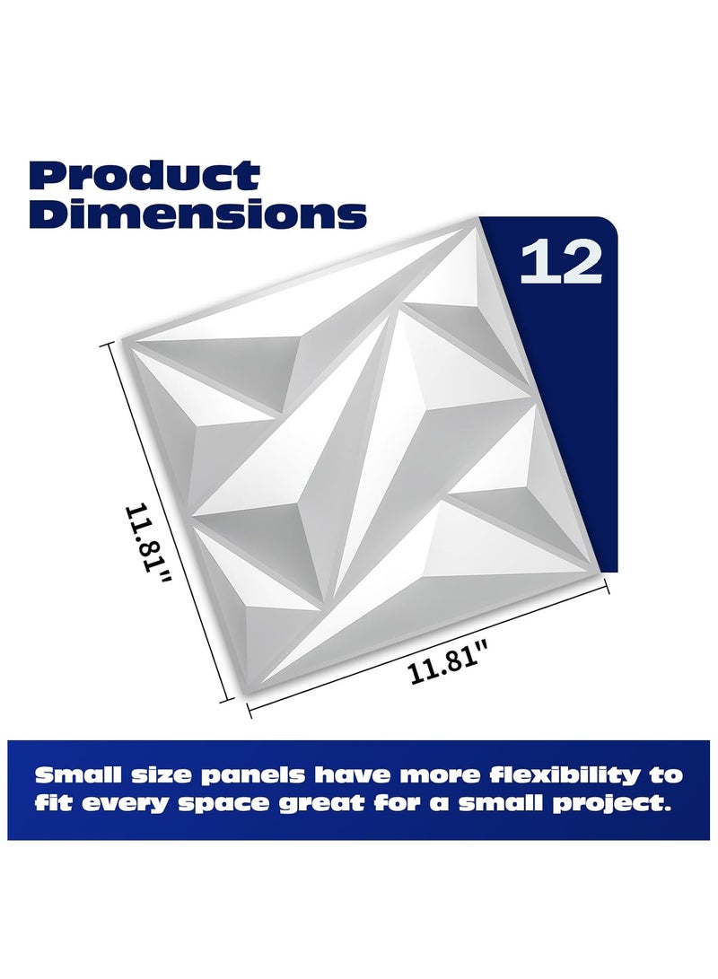 NNEWVANTE 12 عبوة لوحة جدارية ثلاثية الأبعاد على شكل ماسة لتزيين الجدران الداخلية، ألواح جدارية مزخرفة بزهور من PVC لغرفة المعيشة، الردهة، غرفة النوم، الفندق، المكتب، بيضاء، 12''x12'' تغطي 32 قدم مربع. - Image 2