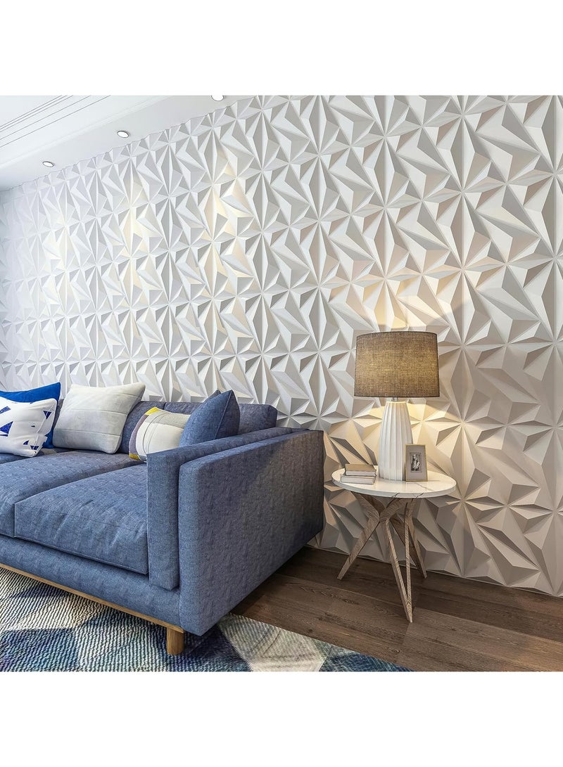 NNEWVANTE 12 عبوة لوحة جدارية ثلاثية الأبعاد على شكل ماسة لتزيين الجدران الداخلية، ألواح جدارية مزخرفة بزهور من PVC لغرفة المعيشة، الردهة، غرفة النوم، الفندق، المكتب، بيضاء، 12''x12'' تغطي 32 قدم مربع. - Image 3