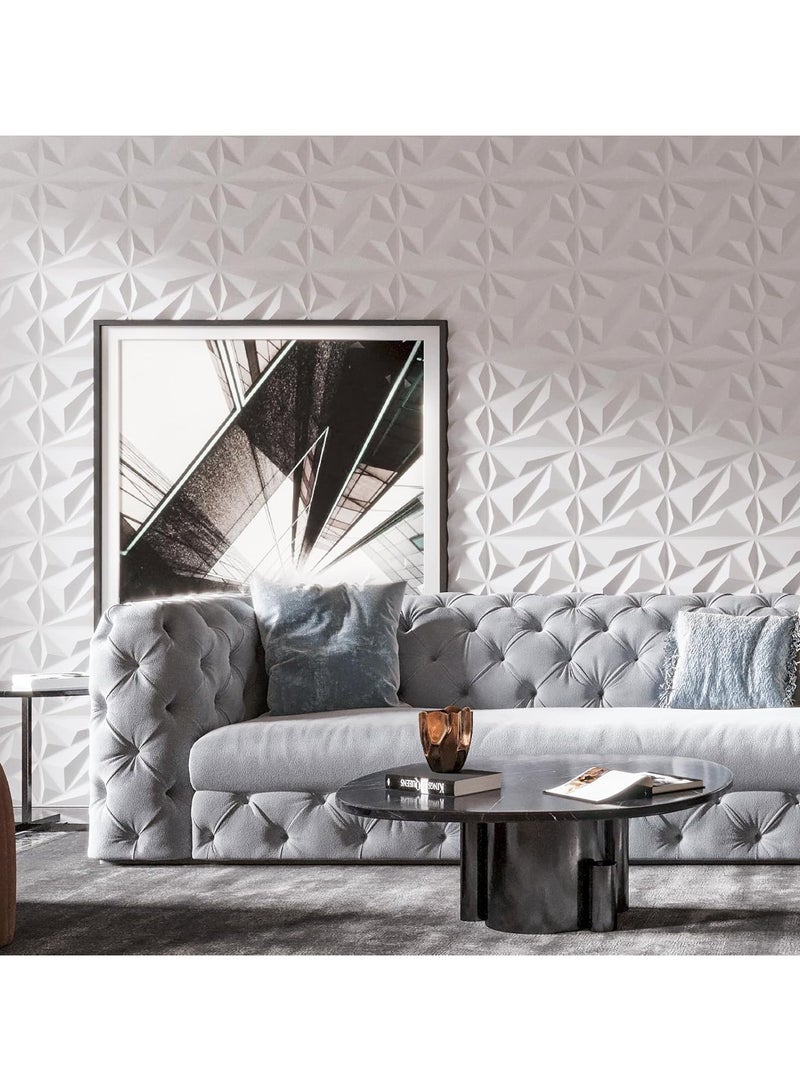 NNEWVANTE 12 عبوة لوحة جدارية ثلاثية الأبعاد على شكل ماسة لتزيين الجدران الداخلية، ألواح جدارية مزخرفة بزهور من PVC لغرفة المعيشة، الردهة، غرفة النوم، الفندق، المكتب، بيضاء، 12''x12'' تغطي 32 قدم مربع. - Image 5