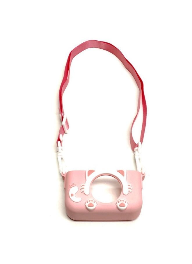 Children's Camera Cartoon Protective Case Small Camera Silicone Case Anti-fall With Lanyard Mini Photo Soft Rubber Case-Color:Pink (cat Camera Case + Rope) - Image 1