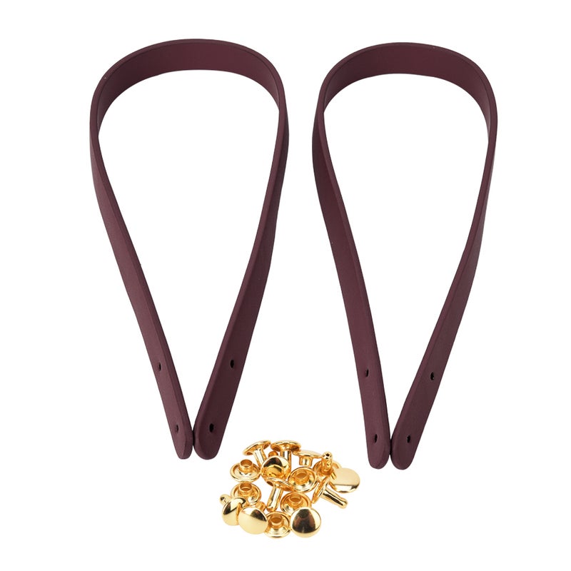 2Pcs Bag Hand Strap Split Leather DIY Hand Made Handbag Parts with 8 Sets Light Gold Rivet Set(Wine Red ) - Image 1