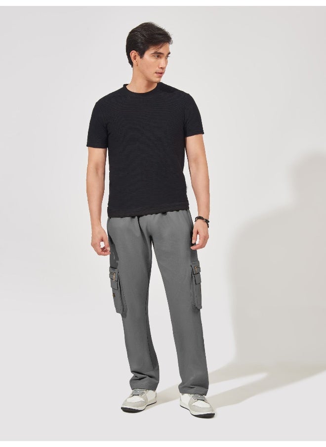 Maniac Mens Solid Grey Oversized Cotton Cargo Pant  - Image 3