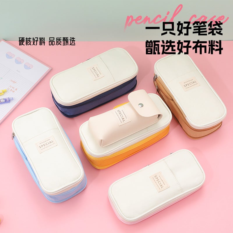 Spot Multi-Layer Canvas Retractable Pencil Case Korean Simple High School Students Macaron Color Matching Can Be Transformed Into Large Capacity Pencil Case - Image 4