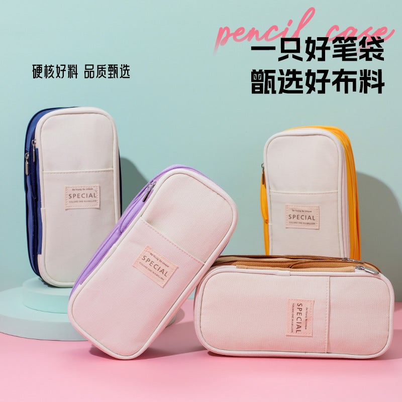 Spot Multi-Layer Canvas Retractable Pencil Case Korean Simple High School Students Macaron Color Matching Can Be Transformed Into Large Capacity Pencil Case - Image 5