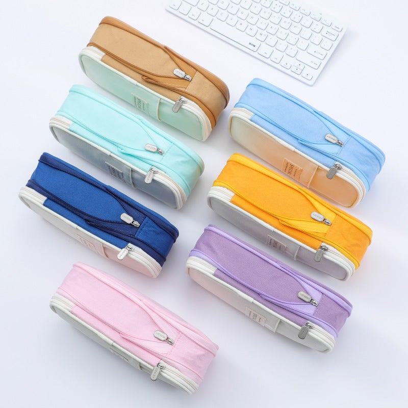 Spot Multi-Layer Canvas Retractable Pencil Case Korean Simple High School Students Macaron Color Matching Can Be Transformed Into Large Capacity Pencil Case - Image 3