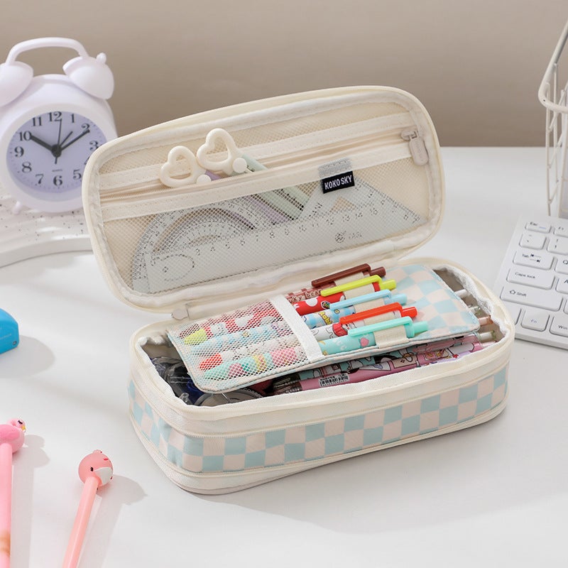 Spot Multi-Layer Canvas Retractable Pencil Case Korean Simple High School Students Macaron Color Matching Can Be Transformed Into Large Capacity Pencil Case - Image 1